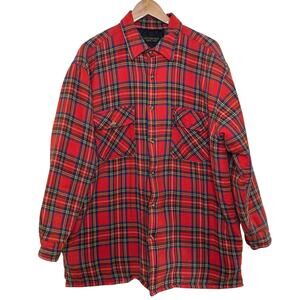 Vintage Quilted Flannel Red Plaid Chesterfield 100% Cotton Size XL